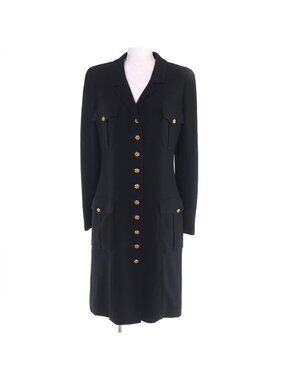 Chanel Vintage Wool Gripoix Button Long Length Jacket Black 40